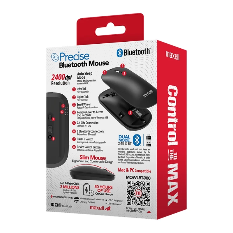 Maxell Mouse Inalámbrico Óptico BT, MOWLBT-900
