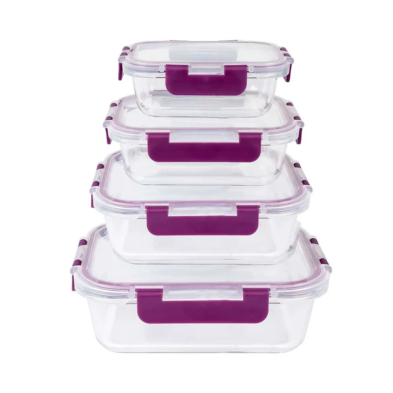 Recipientes de Cristal para Alimentos - 8 Piezas (4 recipientes y 4 tapas) - Apto para lavavajillas, Microondas y congelador - a