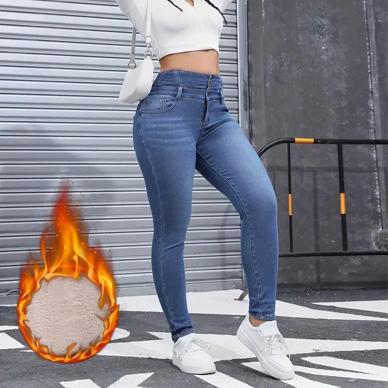 👖Ζεστό και άνετο γυναικείο τζιν παντελόνι με φλις επένδυση-GR