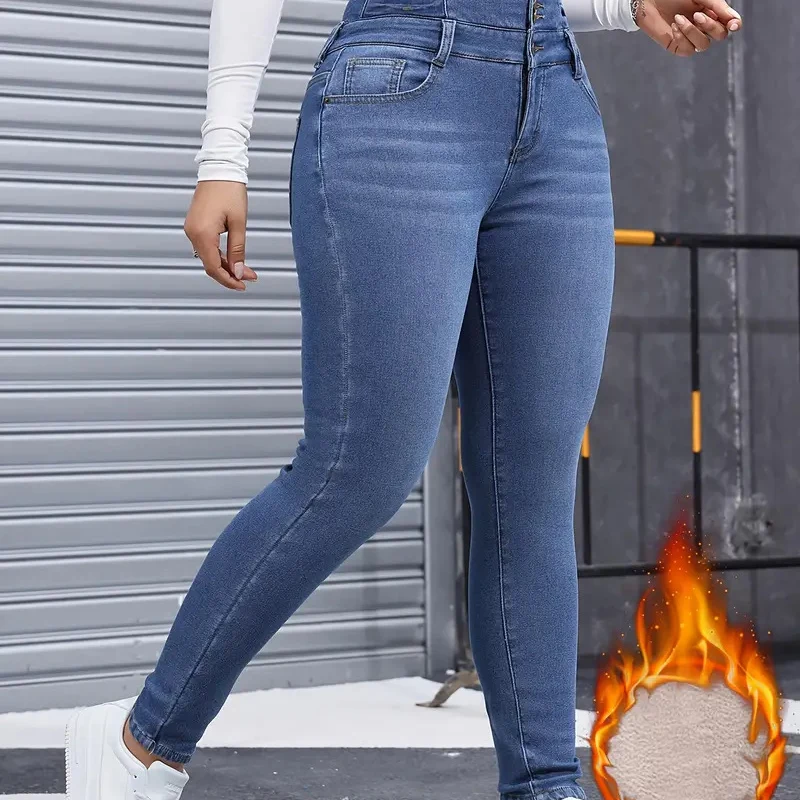 👖Ζεστό και άνετο γυναικείο τζιν παντελόνι με φλις επένδυση-GR