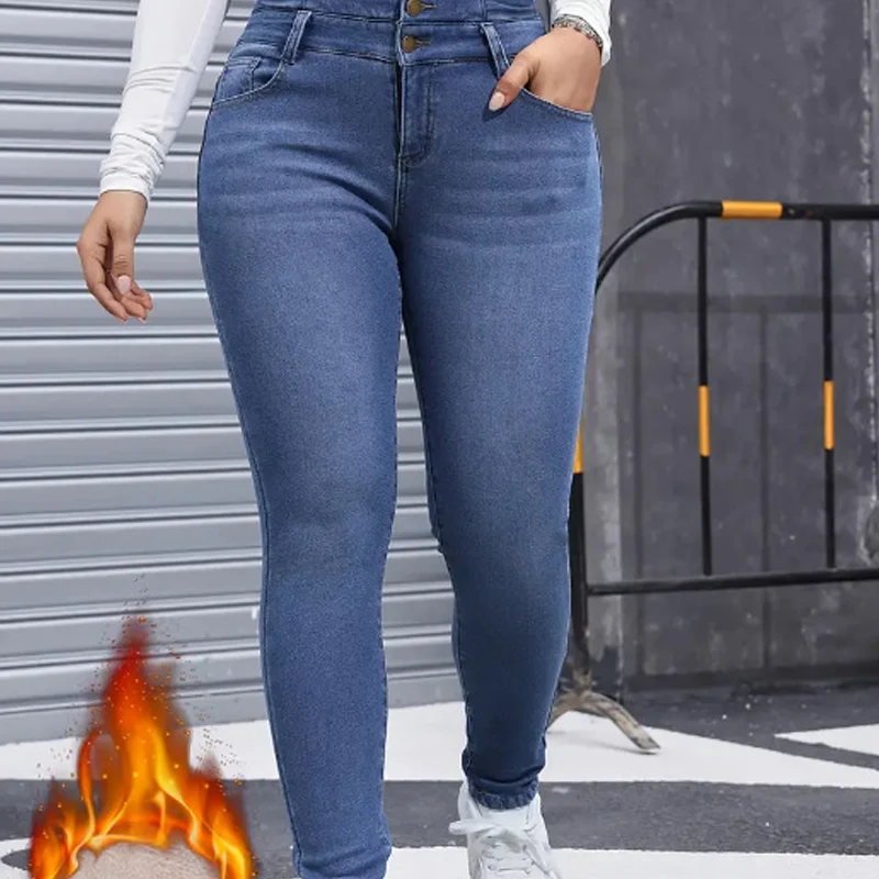 👖Ζεστό και άνετο γυναικείο τζιν παντελόνι με φλις επένδυση-GR