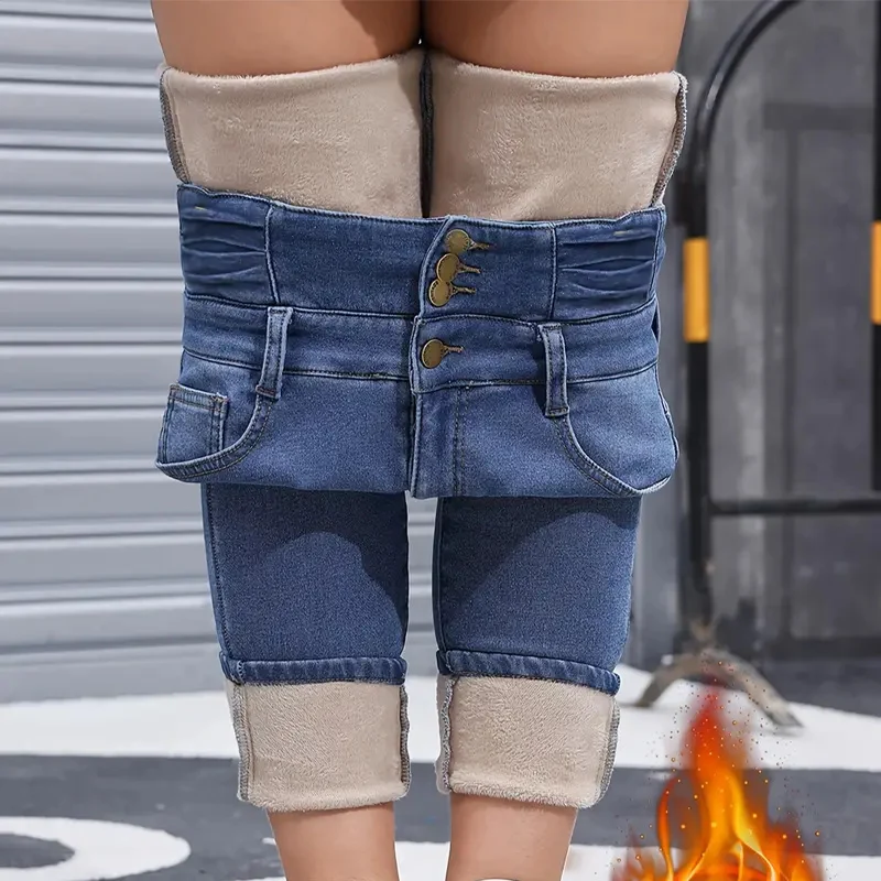 👖Ζεστό και άνετο γυναικείο τζιν παντελόνι με φλις επένδυση-GR