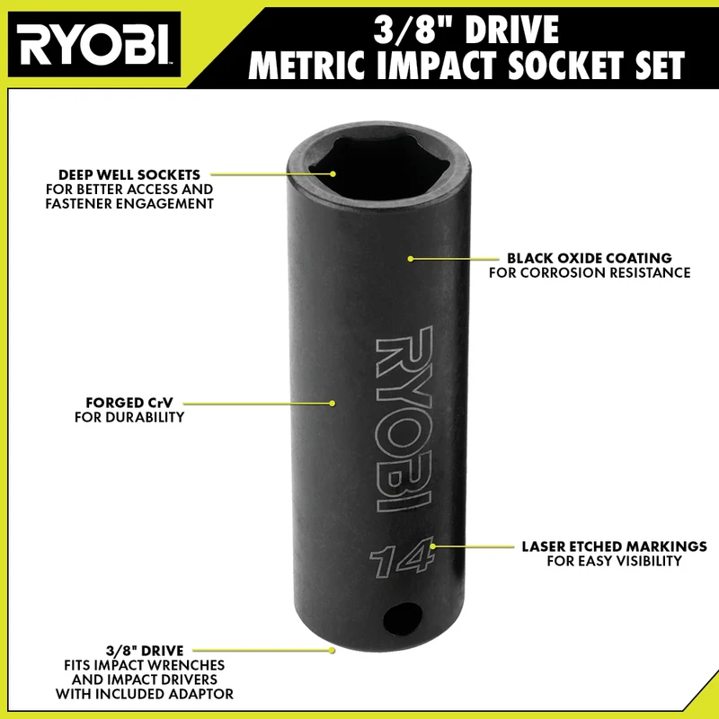 4 PC. 3/8" Drive Metric Impact Socket Set