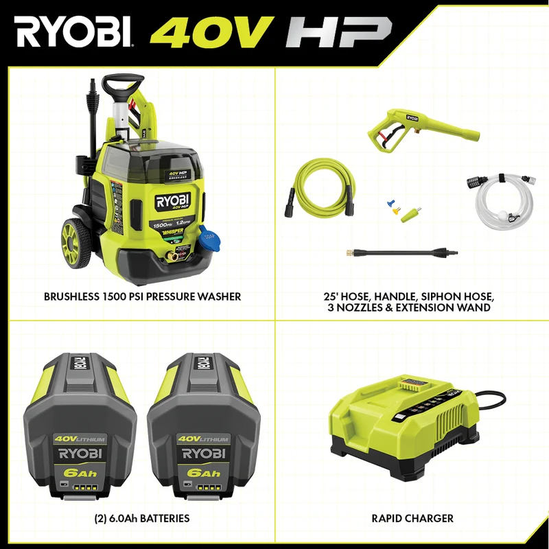 40V HP Brushless WHISPER SERIES 1500 PSI 1.2 GPM Pressure Washer
