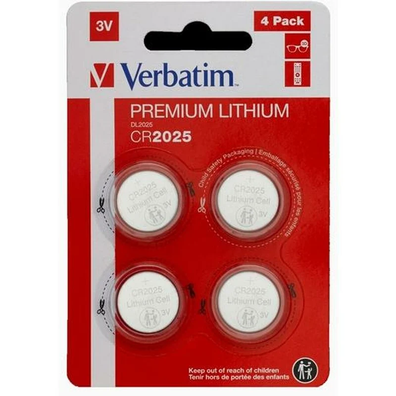 Pilas de Botón de Litio Verbatim 3 V CR2025 4 Piezas (20 Unidades)