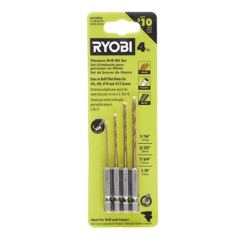 Hex Shank Pilot Titanium Drill Bit Set (4 PC.)