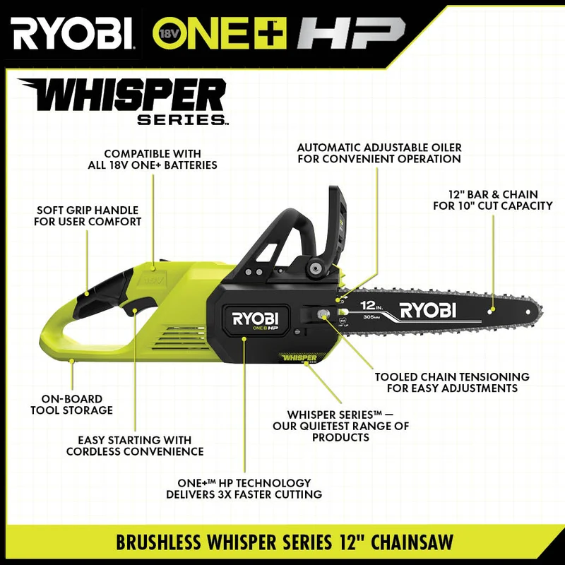 18V ONE+ HP Brushless WHISPER SERIES 12" Chainsaw