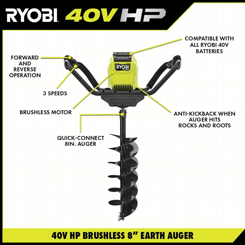 40V HP Brushless 8" Earth Auger Kit