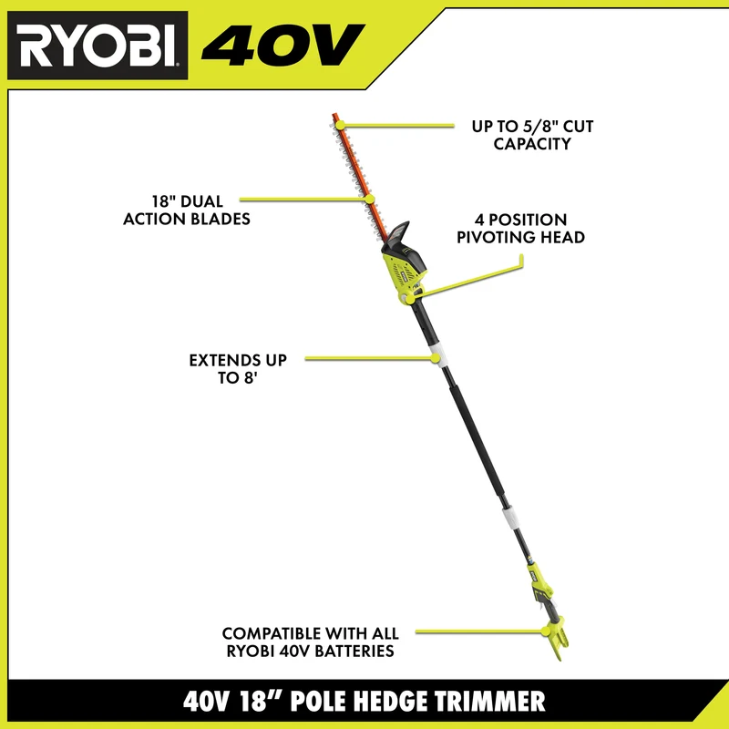 40V 18" Pole Hedge Trimmer