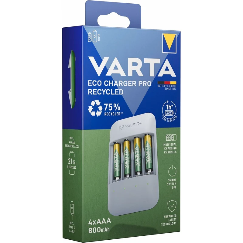 Cargador de Pilas Varta Eco Charger Pro 56813 AAA 4 Pilas