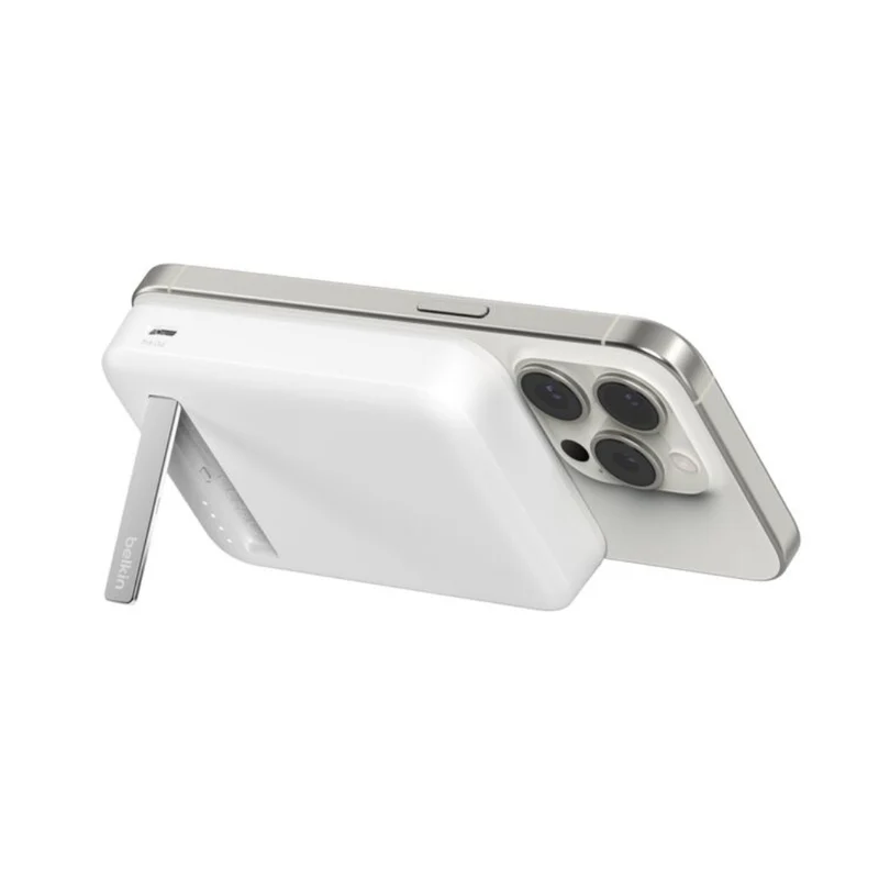 Belkin Batería Externa Inalámbrica Magnética 8000mAh Qi2 15W con Soporte, BPD007btWH