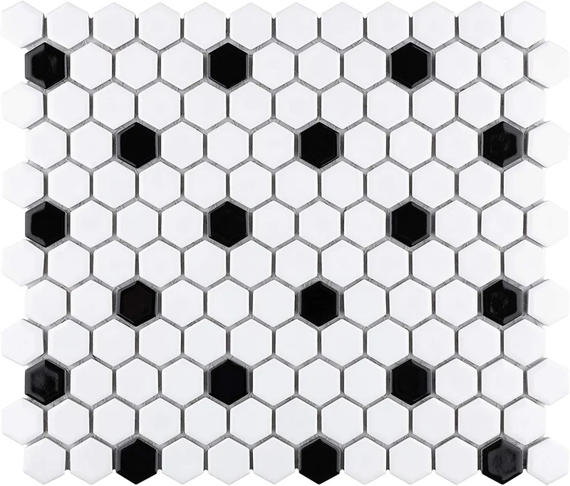 Mosaic Tile 1" White Hex with Black Dot - 10 12.25" x 10.5" sheets - New in Box!