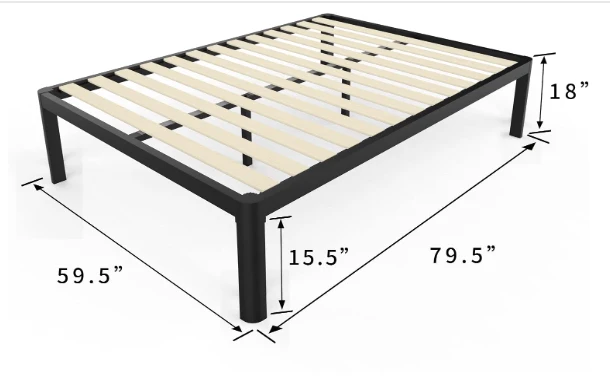 MAF 18" h Queen Black Bed Frame with Slats and Round Corner Legs - Brand New!