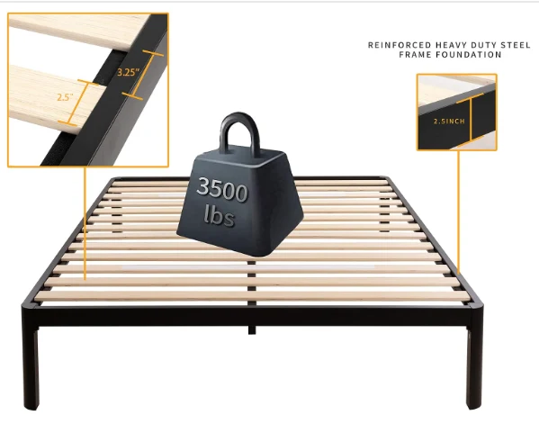 MAF 18" h Queen Black Bed Frame with Slats and Round Corner Legs - Brand New!