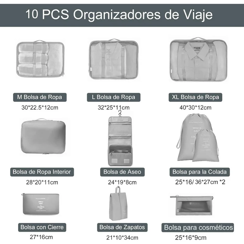 🧳🛫ENVÍO GRATIS Kit de 10 Organizadores para Ropa y Maleta