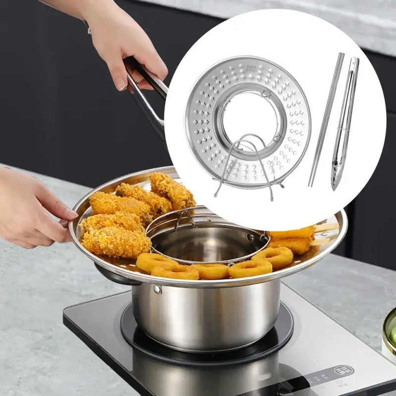 Splashproof Frying Oil Filter Tray Kitchen Strainer Rack