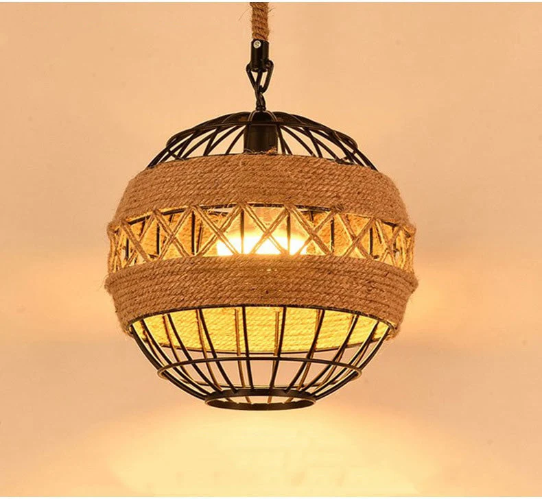Minimal Natural Retro Rural Rope Ball Chandelier
