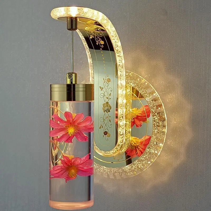 Elegant Crystal Flower Dimming Wall Lamp
