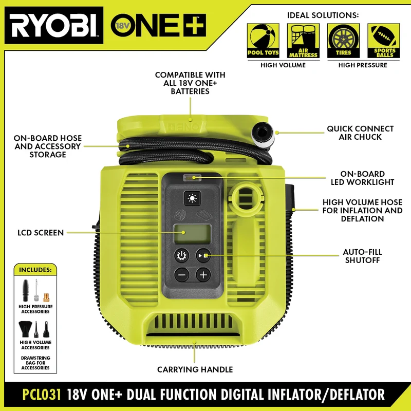 18V ONE+ Dual Function Digital Inflator/Deflator Kit