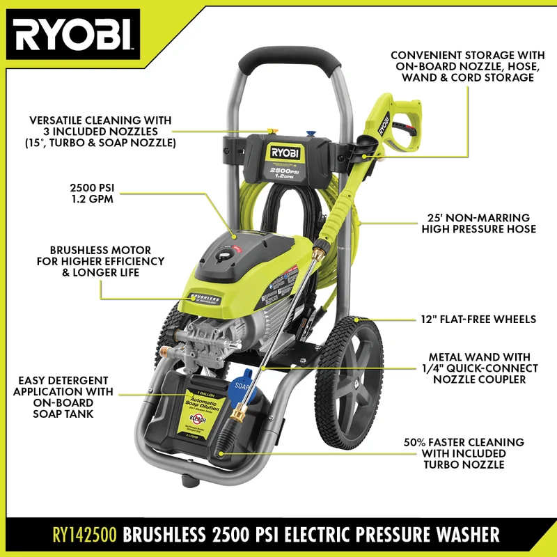 Brushless 2500 PSI Electric Pressure Washer with Free 12" 2300 PSI Surface Cleaner