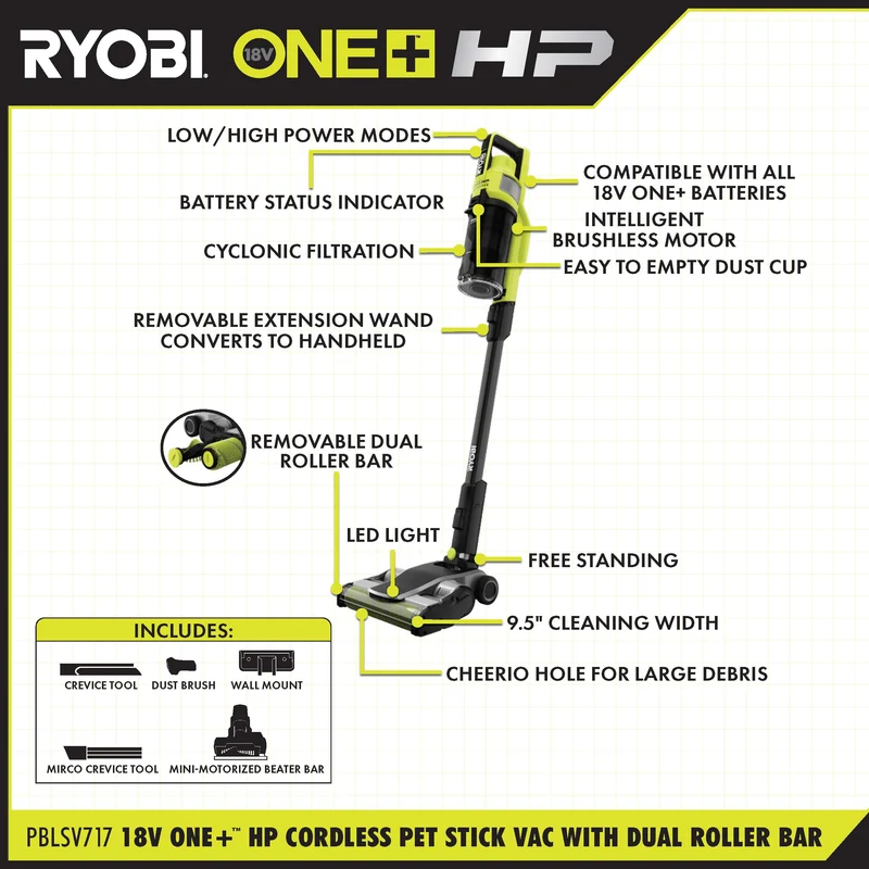 18V ONE+ HP Cordless Pet Stick Vac Kit with Dual-Roller Bar