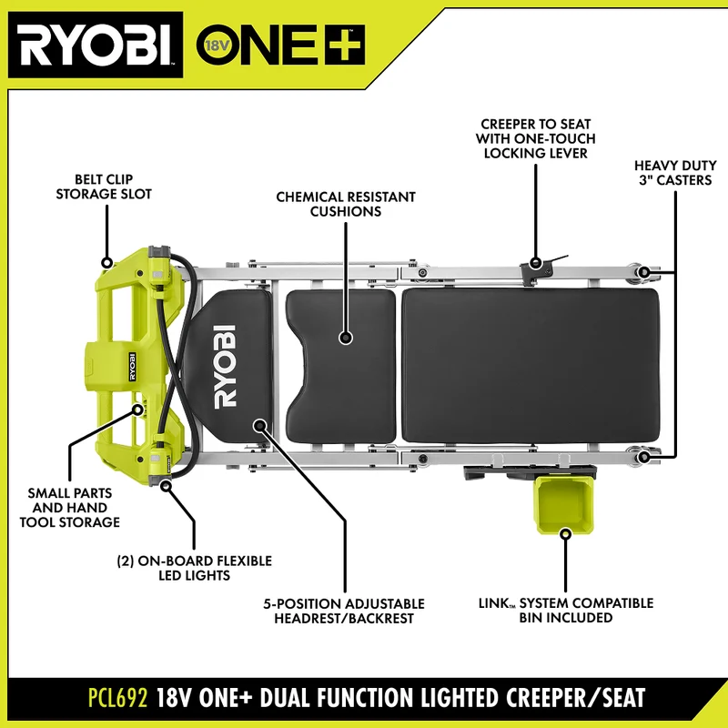 18V ONE+ Dual Function Lighted Creeper/Seat
