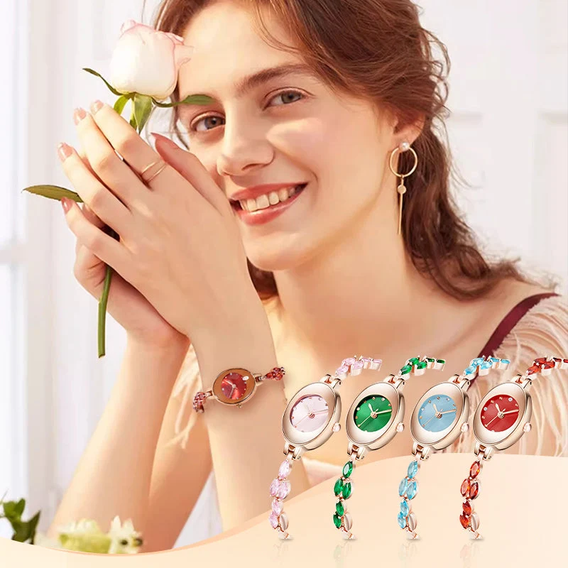 Δώρα για γυναίκες το 2025 💝🥰⌚ Γυναικείο ρολόι με χρωματιστά ζιργκόν σε μπρασελέ-GR