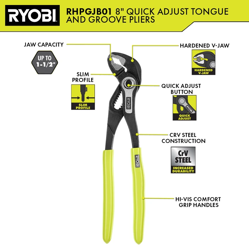 8" Quick Adjust Tongue and Groove Plier