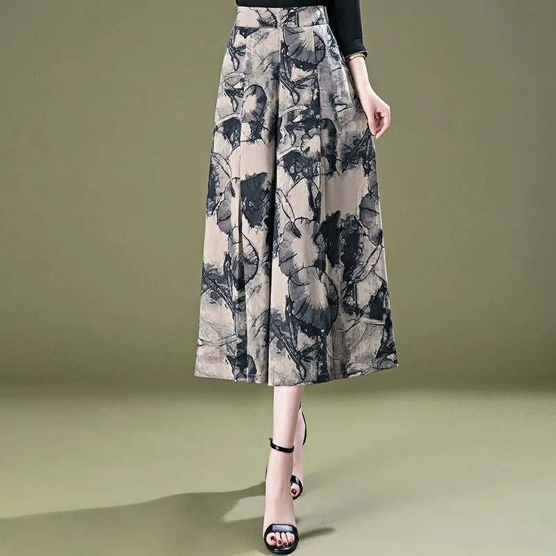 Κομψό γυναικείο σιφόν παντελόνι με φαρδύ πόδι-GR