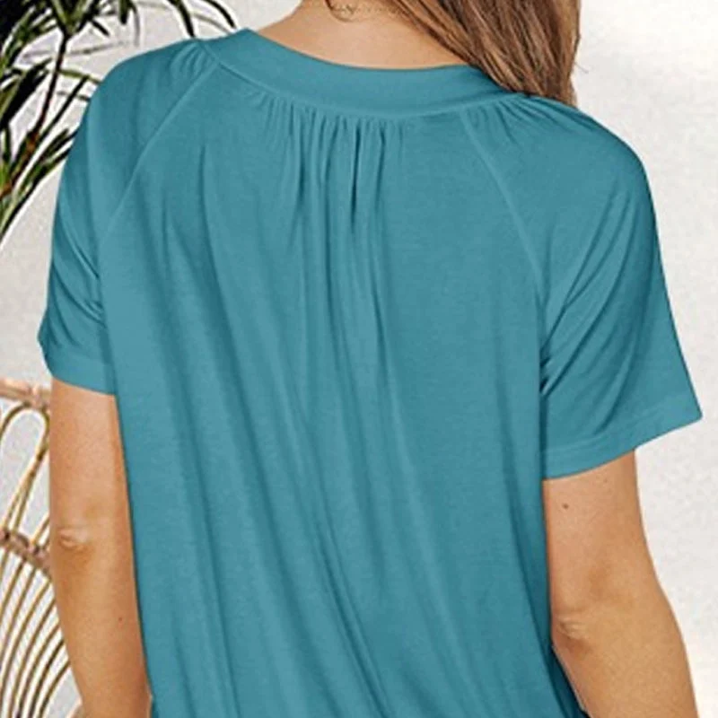💖Γυναικείο casual πλισέ τοπ με κοντό μανίκι και λαιμόκοψη σε σχήμα V-GR