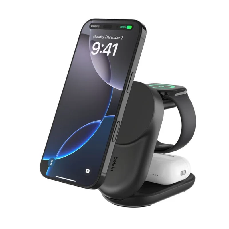 Belkin Cargador Inalámbrico Magnético 3 en 1 con Qi2 25W, WIZ037ttBK