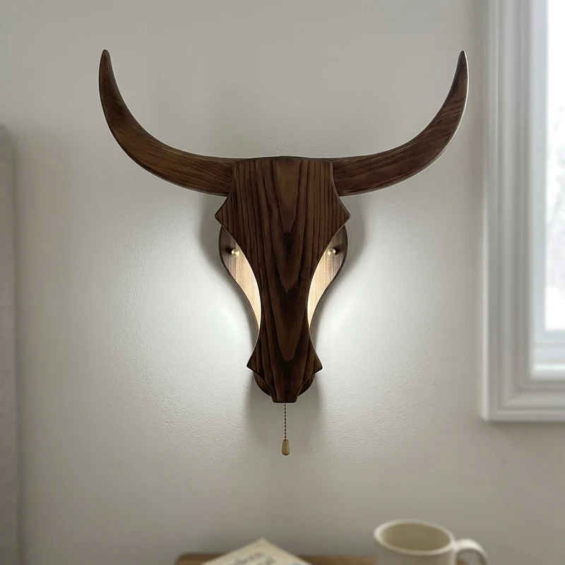 Iron Wooden Bull Led Light