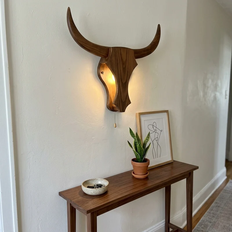 Iron Wooden Bull Led Light