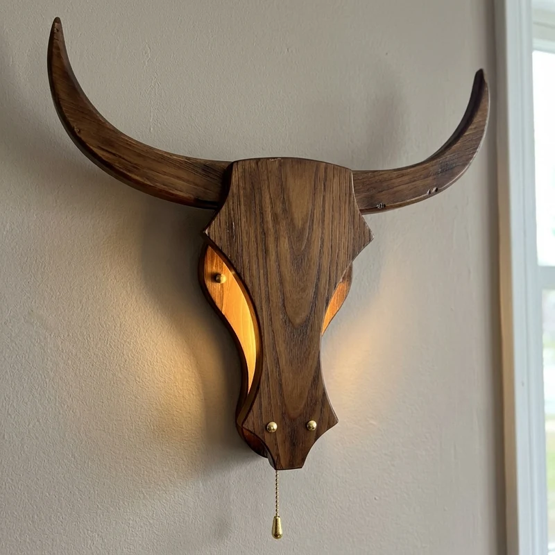 Iron Wooden Bull Led Light