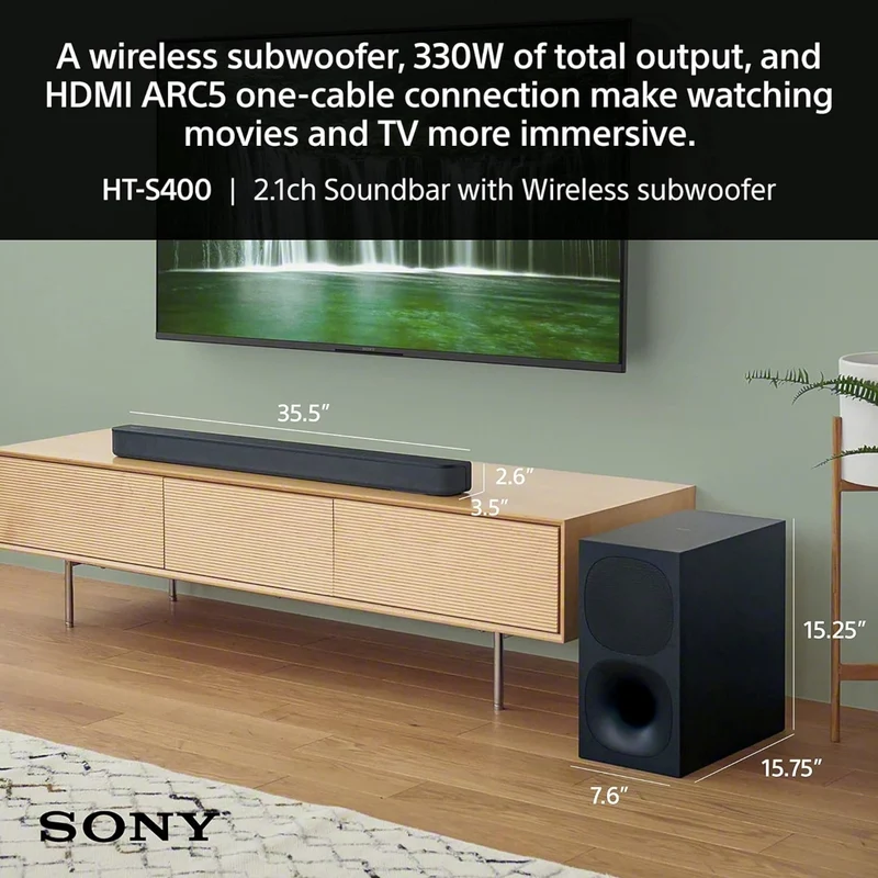 Sony Barra de Sonido de 2.1 Canales con Subwoofer, HT-S400/C