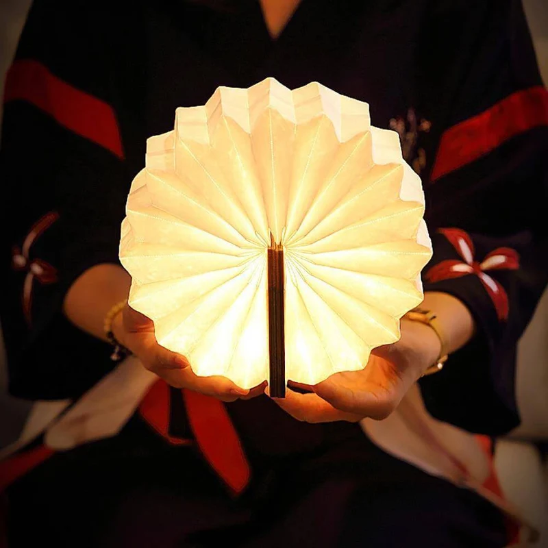USB Rechargeable Retro Accordion Wooden LED Lamp