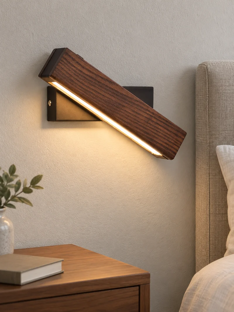 Modern Rotated Nordic Solid Wood Wall LED Lamp