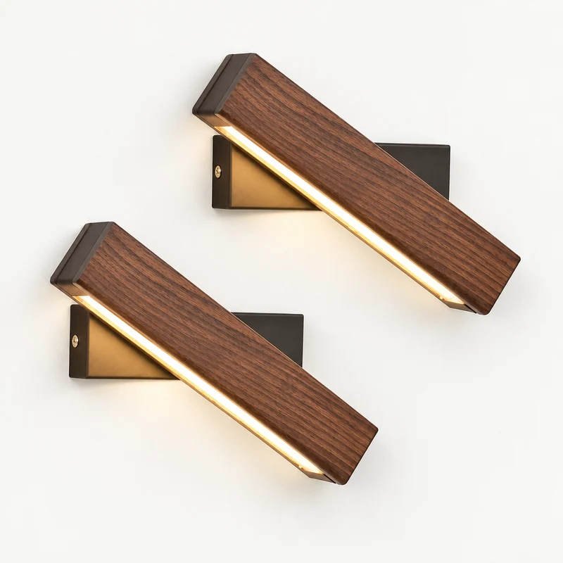 Modern Rotated Nordic Solid Wood Wall LED Lamp
