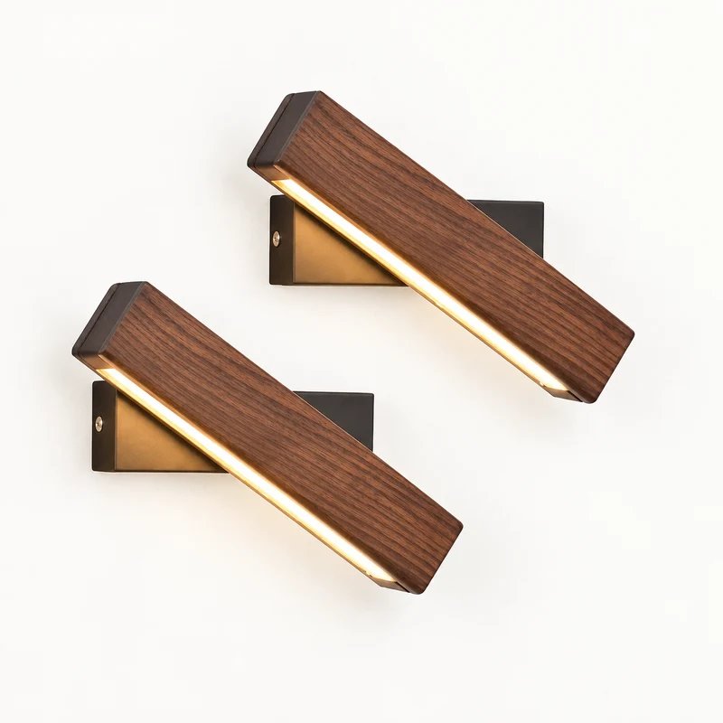 Modern Rotated Nordic Solid Wood Wall LED Lamp