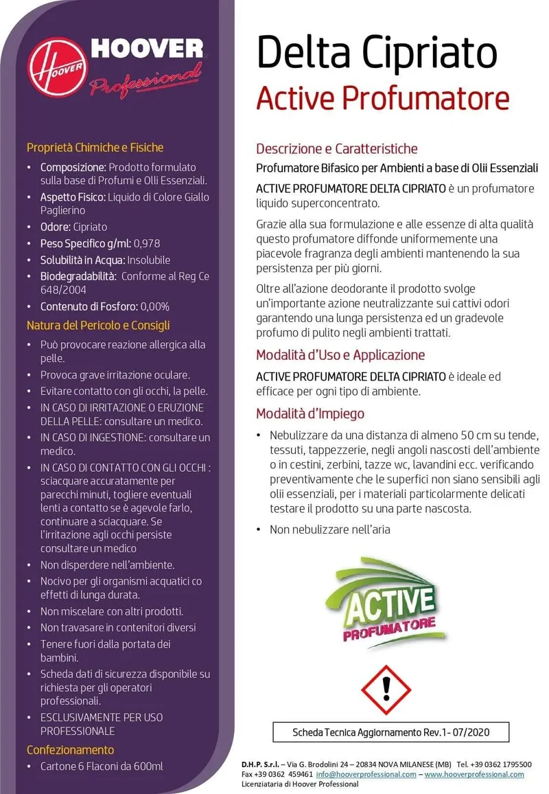 Profumatore spray active delta cipriato 600ml Hoover