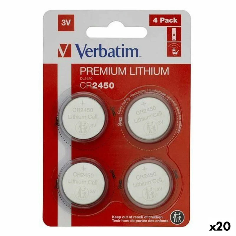 Pilas de Botón de Litio Verbatim CR2450 (4 Piezas) (20 Unidades)