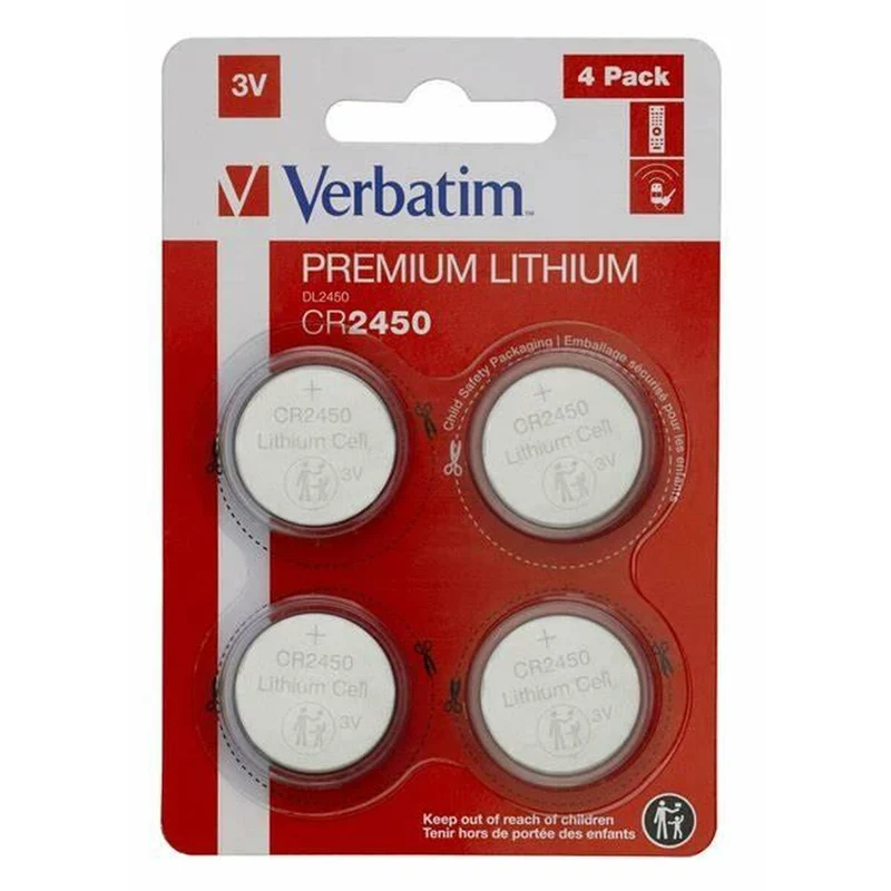 Pilas de Botón de Litio Verbatim CR2450 (4 Piezas) (20 Unidades)