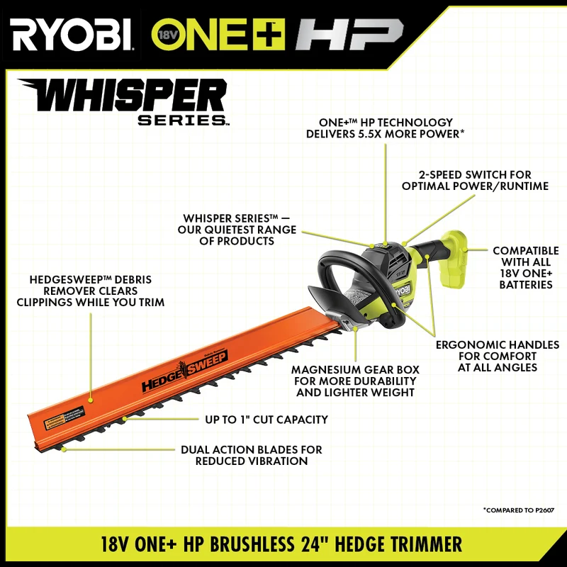 18V ONE+ HP Brushless WHISPER SERIES 24" Hedge Trimmer