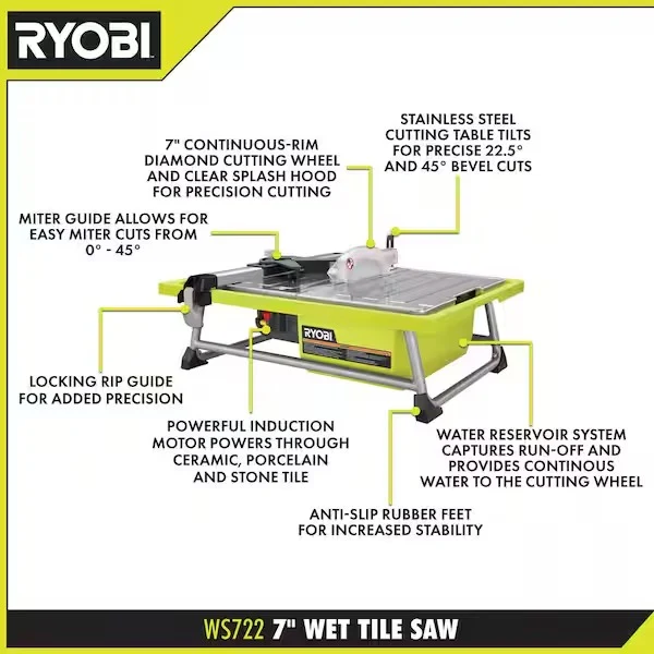 4.8 Amp 7" Diamond Blade Corded Wet Tabletop Tile Saw