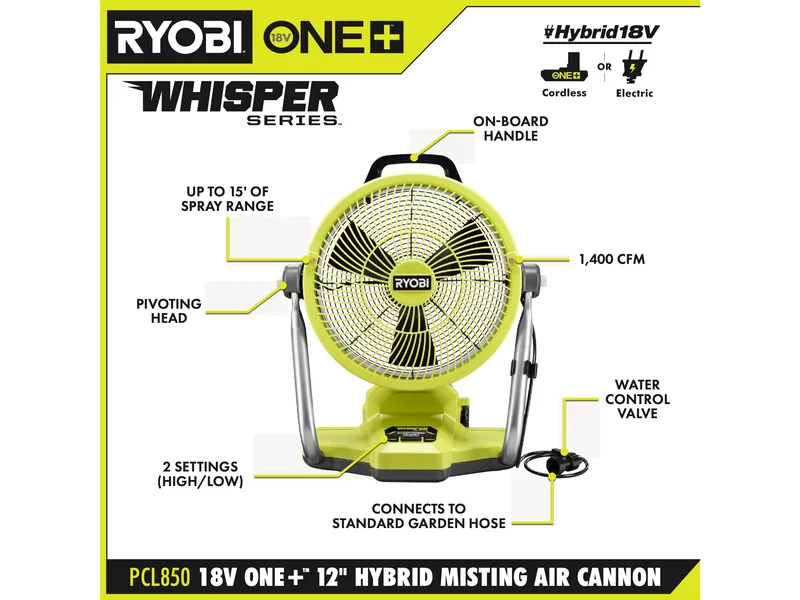 18V ONE+ 12" Hybrid Misting Air Cannon Fan
