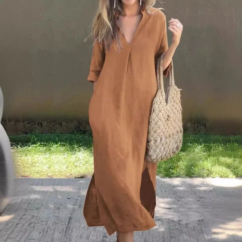 🌸Vasaras karstā izpārdošana🍃Eleganta kleita ar šķēluma izgriezumu