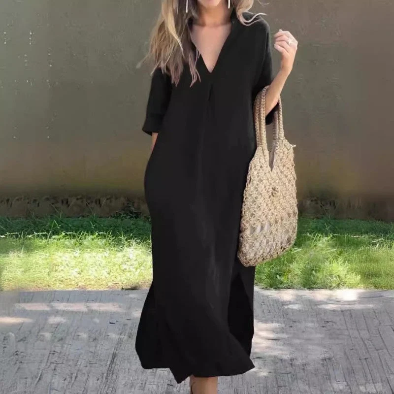 🌸Vasaras karstā izpārdošana🍃Eleganta kleita ar šķēluma izgriezumu