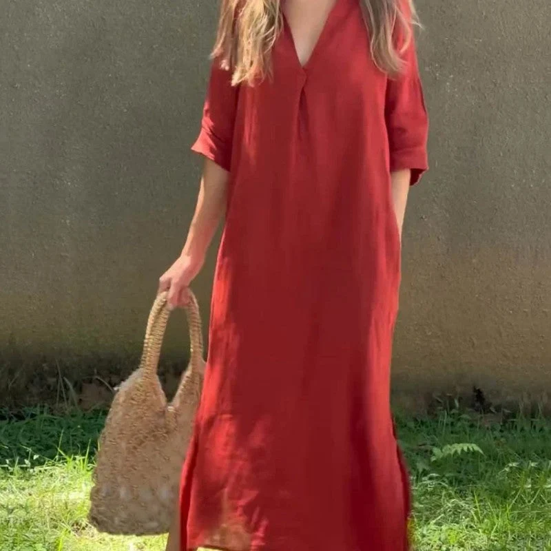 🌸Vasaras karstā izpārdošana🍃Eleganta kleita ar šķēluma izgriezumu