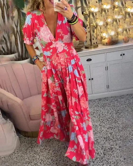 💃Mõnus pikk V-kaelusega kleit taskuga-EE