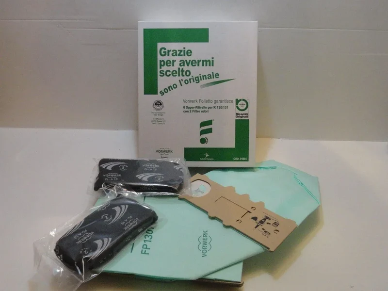 Confezione 6 sacchetti + 2 cuscinetti filtri odori superfiltrello vk130/1 Vorwerk Folletto